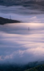 Preview wallpaper hills, clouds, fog, dark, nature