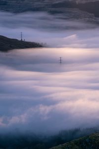 Preview wallpaper hills, clouds, fog, dark, nature