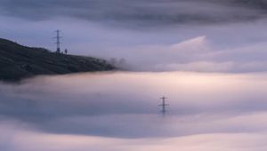 Preview wallpaper hills, clouds, fog, dark, nature