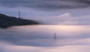 Preview wallpaper hills, clouds, fog, dark, nature
