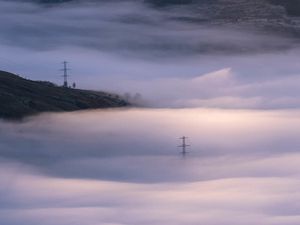 Preview wallpaper hills, clouds, fog, dark, nature