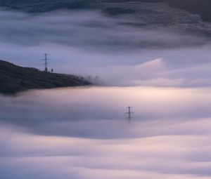 Preview wallpaper hills, clouds, fog, dark, nature