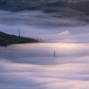 Preview wallpaper hills, clouds, fog, dark, nature