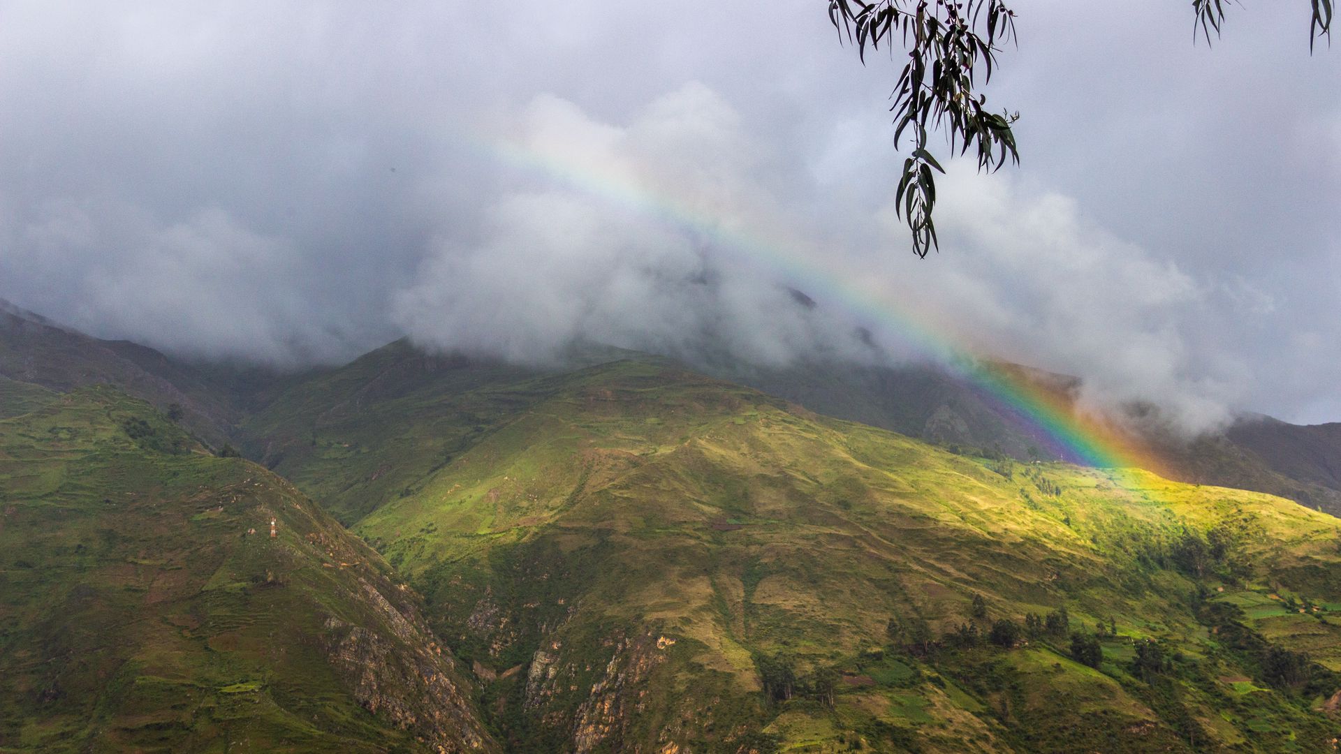 Download wallpaper 1920x1080 hills, clouds, rainbow, landscape full hd ...