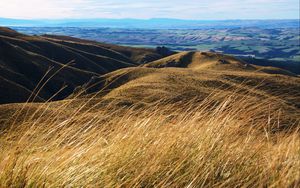 Preview wallpaper hills, field, ears, distance, sky