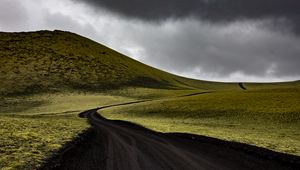 Preview wallpaper hills, field, road, bends, landscape