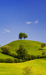 Preview wallpaper hills, field, trees, clouds, landscape