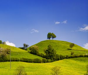 Preview wallpaper hills, field, trees, clouds, landscape