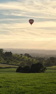 Preview wallpaper hills, fields, air balloon, nature, greenery