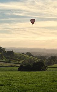 Preview wallpaper hills, fields, air balloon, nature, greenery