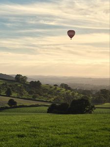 Preview wallpaper hills, fields, air balloon, nature, greenery