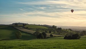 Preview wallpaper hills, fields, air balloon, nature, greenery