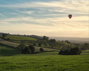 Preview wallpaper hills, fields, air balloon, nature, greenery