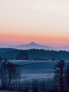 Preview wallpaper hills, fields, mountains, houses, nature