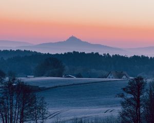 Preview wallpaper hills, fields, mountains, houses, nature