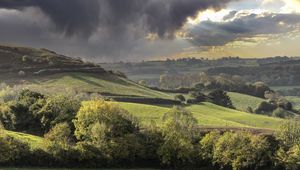Preview wallpaper hills, fields, trees, landscape