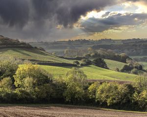 Preview wallpaper hills, fields, trees, landscape