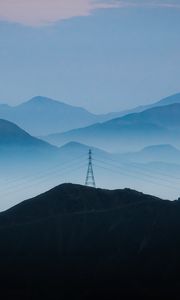 Preview wallpaper hills, fog, distance, wires