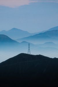 Preview wallpaper hills, fog, distance, wires