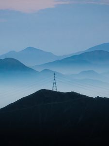 Preview wallpaper hills, fog, distance, wires