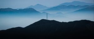 Preview wallpaper hills, fog, distance, wires