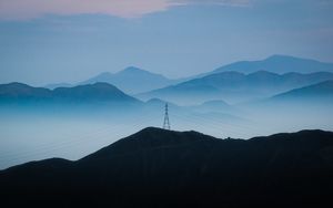 Preview wallpaper hills, fog, distance, wires