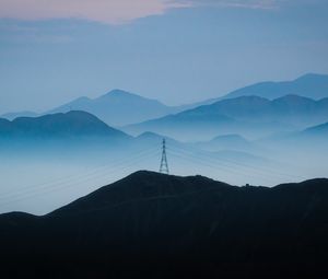 Preview wallpaper hills, fog, distance, wires