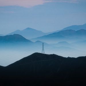 Preview wallpaper hills, fog, distance, wires