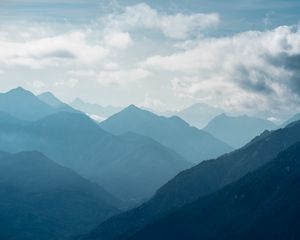 Preview wallpaper hills, fog, sky, clouds