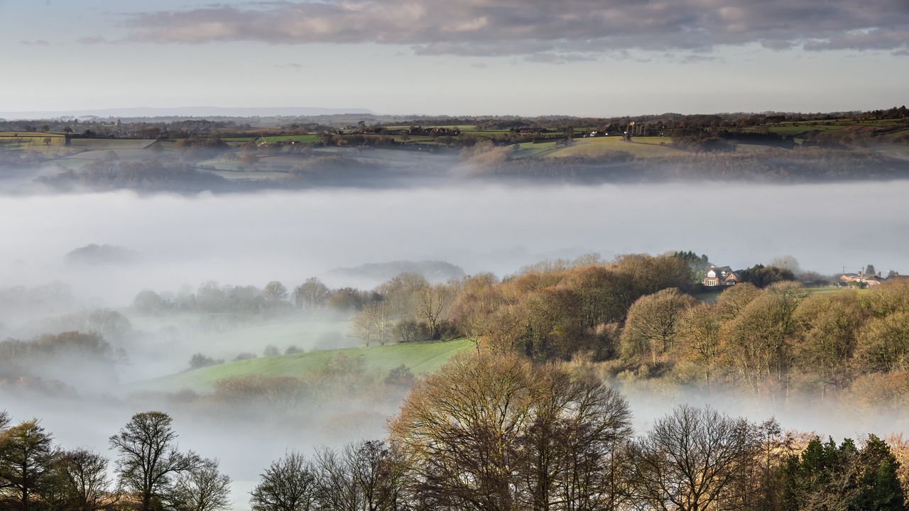 Wallpaper hills, fog, trees, landscape
