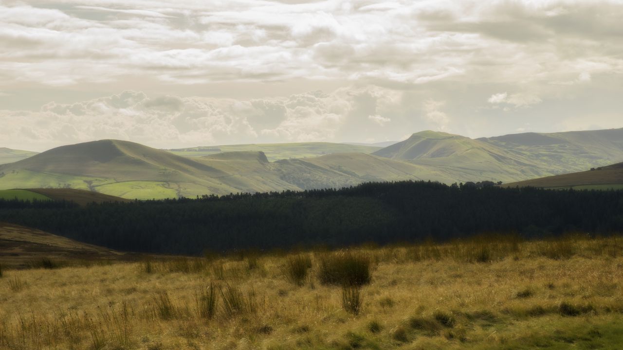 Wallpaper hills, forest, grass, landscape, clouds