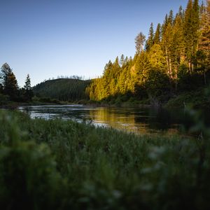 Preview wallpaper hills, forest, trees, lake, landscape, nature