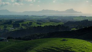 Preview wallpaper hills, grass, mountains, horizon, whangarei, new zealand