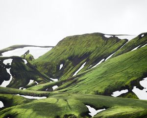 Preview wallpaper hills, grass, peaks, snow, snowy