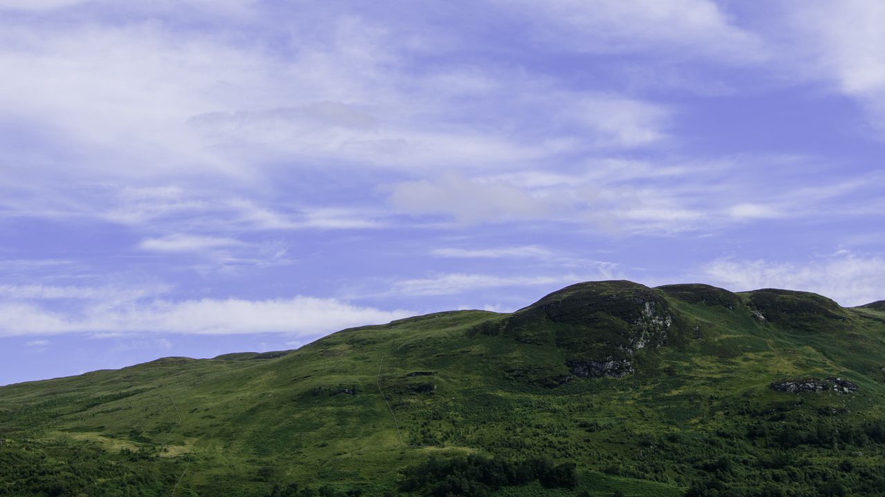 Wallpaper hills, grass, sky, clouds