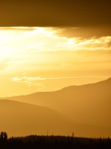 Preview wallpaper hills, grass, sun, sunset, sky