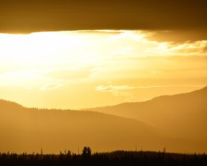 Preview wallpaper hills, grass, sun, sunset, sky