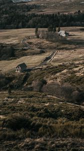 Preview wallpaper hills, houses, trees, aerial view, nature