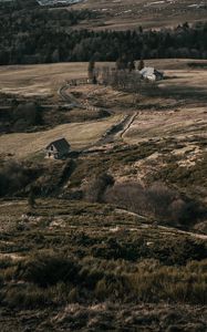 Preview wallpaper hills, houses, trees, aerial view, nature