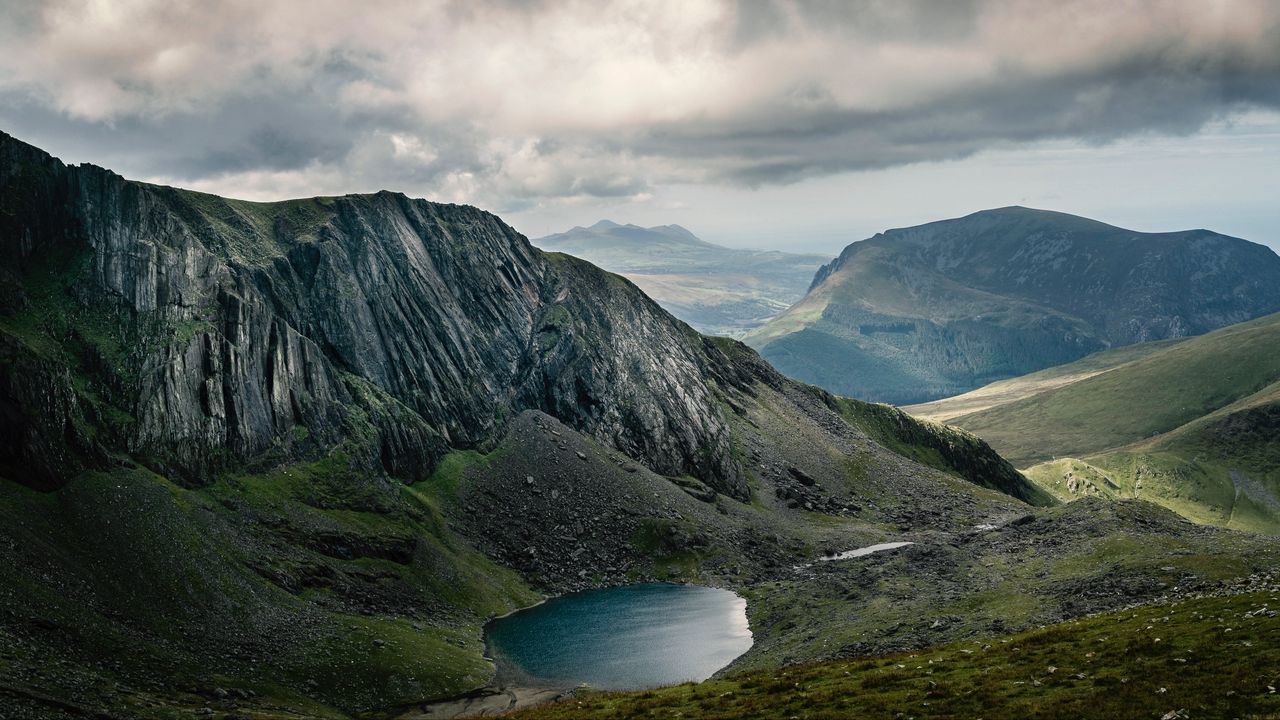 Wallpaper hills, lake, landscape, mountains, sky