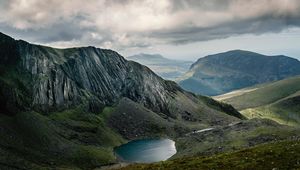 Preview wallpaper hills, lake, landscape, mountains, sky