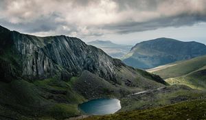 Preview wallpaper hills, lake, landscape, mountains, sky