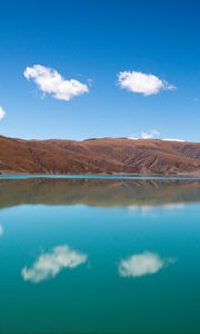 Preview wallpaper hills, lake, reflection, clouds