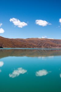 Preview wallpaper hills, lake, reflection, clouds