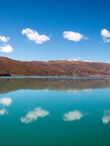 Preview wallpaper hills, lake, reflection, clouds