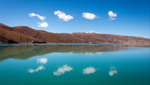 Preview wallpaper hills, lake, reflection, clouds
