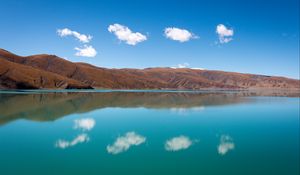 Preview wallpaper hills, lake, reflection, clouds