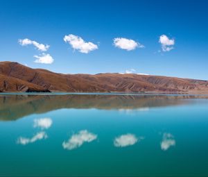 Preview wallpaper hills, lake, reflection, clouds