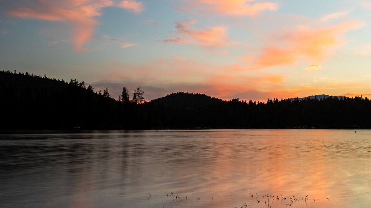 Wallpaper hills, lake, water, evening, sunset