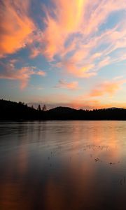 Preview wallpaper hills, lake, water, evening, sunset